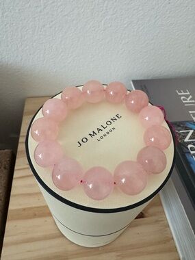 15mm Natural Pink Quartz Grapefruit Pink Crystal Bracelet Large Bead